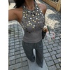 image:imageMakeMeChic Womens Y2K Sequin Halter Tank Top Going Out Sparkly Knit Cami Shirts Summer Sexy Sleeveless TopsGrey