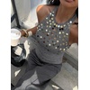 image:imageMakeMeChic Womens Y2K Sequin Halter Tank Top Going Out Sparkly Knit Cami Shirts Summer Sexy Sleeveless TopsGrey
