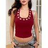 image:imageMakeMeChic Womens Y2k Grommet Eyelet Halter Tank Tops Going Out Backless Sleeveless Tops Basic Cami Crop StreetwearRed