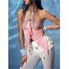 image:imageMakeMeChic Womens Y2k Halter Tops Backless Mesh Seashell Ruched Ruffle Summer Going Out TopPink B