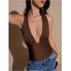 image:imageMakeMeChic Womens Y2k Party Satin Halter Top Tie Open Back Low Cut Fitted TopsCoffee Brown