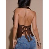 image:imageMakeMeChic Womens Y2k Party Satin Halter Top Tie Open Back Low Cut Fitted TopsCoffee Brown