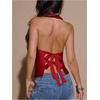 image:imageMakeMeChic Womens Y2k Party Satin Halter Top Tie Open Back Low Cut Fitted TopsRed