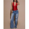 image:imageMakeMeChic Womens Y2k Party Satin Halter Top Tie Open Back Low Cut Fitted TopsRed
