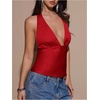 image:imageMakeMeChic Womens Y2k Party Satin Halter Top Tie Open Back Low Cut Fitted TopsRed