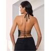 image:imageMakeMeChic Womens Y2k Tops Wolrd Cup Backless Jersey Shirts Summer Halter Draped Tank Crop TopsBlack