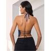 image:imageMakeMeChic Womens Y2k Tops Wolrd Cup Backless Jersey Shirts Summer Halter Draped Tank Crop TopsBlue