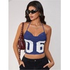 image:imageMakeMeChic Womens Y2k Tops Wolrd Cup Backless Jersey Shirts Summer Halter Draped Tank Crop TopsBlue