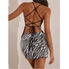 image:imageMakeMeChic Womens Zebra Striped Sequin Halter Tops Sparkly Lace Up Backless Y2k Party Tank Tops