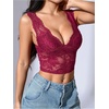 image:imageWomens Floral Lace V Neck Tank Sleeveless Scallop Date Night Crop TopsBurgundy