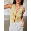 image:imageWomens Floral Tie Front Vest Outerwear Sleeveless V Neck VestsYellow