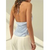 image:imageWomens Striped V Neck Embroidery Halter Crop Tops Tie Front Ruffle TankBlue