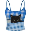 image:imageMAKEMECHIC Womens Plaid Cat Print Camisole Crop Tops Spaghetti Strap Sleeveless Cute Top Y2KBlue