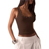 image:imageMAKEMECHIC Womens Summer Punk Y2K Tank Top Rivet Studded Wide Strap Sleeveless Crop TopsCoffee Brown