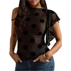 image:imageMAKEMECHIC Womens Summer Tank Tops Polka Dots Mesh Crew Neck Ruffle Fitted Y2K TopsBlack
