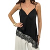 image:imageMakeMeChic Womens Asymmetrical Silk Satin Camisole Lace Trim V Neck Sleeveless Camisole Blouses Summer Basic Tank ShirtBlack