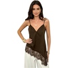image:imageMakeMeChic Womens Asymmetrical Silk Satin Camisole Lace Trim V Neck Sleeveless Camisole Blouses Summer Basic Tank ShirtCoffee Brown