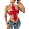 image:imageMakeMeChic Womens Black Leather Top Tie Backless Cross Halter Grommet Y2K Concert Going Out Tops Bar OutfitsRed
