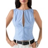 image:imageMakeMeChic Womens Cut Out Striped Tank Tops Crew Neck Zipper Sleeveless Dressy ShirtBlue