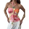 image:imageMakeMeChic Womens Cute Summer Floral Halter Tank Tops Tie Backless Sleeveless Ruched TopOrange