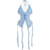 image:imageMakeMeChic Womens Floral Halter Top Tie Front Y2K Backless Ruffle Trim Fringe CamisoleBlue