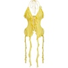 image:imageMakeMeChic Womens Floral Halter Top Tie Front Y2K Backless Ruffle Trim Fringe CamisoleDark Yellow