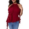 image:imageMakeMeChic Womens Floral Halter Tops Backless Tiered Ruffle Sleeveless Elegant Shirt Summer Dressy Casual TopRed