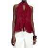 image:imageMakeMeChic Womens Going Out Halter Ruffle Tops Mesh Tie Back Tank Tops Cut Out Sleeveless OutfitBurgundy