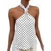 image:imageMakeMeChic Womens Halter Tops White Going Out Backless Cute Summer Criss Cross Classy Night Out TopsBlack and White B