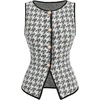 image:imageMakeMeChic Womens Houndstooth Plaid Vest Tops Trendy Dressy Blouse Tops Button Wasitcoat For Work OfficeBlack and White