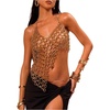 image:imageMakeMeChic Womens Metal Chain Strap Halter Crop Top Asymmetrical Open Back Party Night Out TopsGold