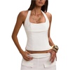image:imageMakeMeChic Womens Open Back Halter Tops Backless Fitted Going Out Tank TopWhite