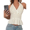 image:imageMakeMeChic Womens Polka Dots Halter Tops Summer V Neck Tie Back Wrap Shirt Sleeveless Crop TopsBeige
