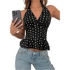 image:imageMakeMeChic Womens Polka Dots Halter Tops Summer V Neck Tie Back Wrap Shirt Sleeveless Crop TopsBlack
