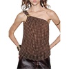 image:imageMakeMeChic Womens Polka Dots Off The Shoulder Top Chiffon Metal Decor Going Out TopsCoffee Brown
