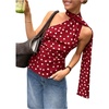 image:imageMakeMeChic Womens Polka Dots One Shoulder Tank Tops Sleeveless Fitted Y2K Summer Top with ScarfRed