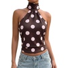 image:imageMakeMeChic Womens Polka Dots Open Back Halter Top Cinched Waist Mock Neck Tie Y2K Going Out TopsBrown Pink
