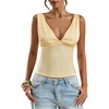 image:imageMakeMeChic Womens Polka Dots Tank Tops Deep V Neck Sleeveless Backless Silk Satin TopYellow