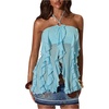 image:imageMakeMeChic Womens Ruffle Halter Top Sheer Sleeveless Slim Fit Tie Open Back Bohemian Crop Tank TopsBlue