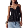 image:imageMakeMeChic Womens Sequin Babydoll Tank Top Peplum Flowy Spaghetti Strap Y2k Cute Cami Going Out TopsBlack