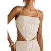 image:imageMakeMeChic Womens Sequin Beaded Fringe Halter Tops Criss Cross Backless Sparkly Party Crop TopsWhite