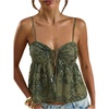 image:imageMakeMeChic Womens Sequin Cami Top Ruffle Sparkly Tie Front Split Party Club TopsGreen