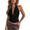 image:imageMakeMeChic Womens Sparkly Halter Tops Backless Cowl Neck Going Out Rave TopsBlack