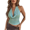 image:imageMakeMeChic Womens Sparkly Halter Tops Backless Cowl Neck Going Out Rave TopsGreen