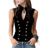 image:imageMakeMeChic Womens Velvet Mock Neck Vest Top Double Breasted Botton Sleeveless Vintage Tank TopsBlack