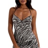 image:imageMakeMeChic Womens Zebra Striped Sequin Halter Tops Sparkly Lace Up Backless Y2k Party Tank Tops