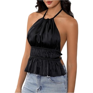 image:imageHalter Tops for Women Going Out Tops Y2k Ruffle Summer TopBlack