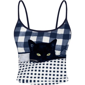 image:imageMAKEMECHIC Womens Plaid Cat Print Camisole Crop Tops Spaghetti Strap Sleeveless Cute Top Y2KBlack
