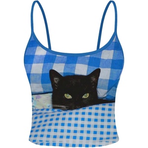 image:imageMAKEMECHIC Womens Plaid Cat Print Camisole Crop Tops Spaghetti Strap Sleeveless Cute Top Y2KBlue