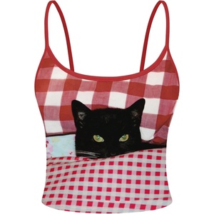 image:imageMAKEMECHIC Womens Plaid Cat Print Camisole Crop Tops Spaghetti Strap Sleeveless Cute Top Y2KMulticolor